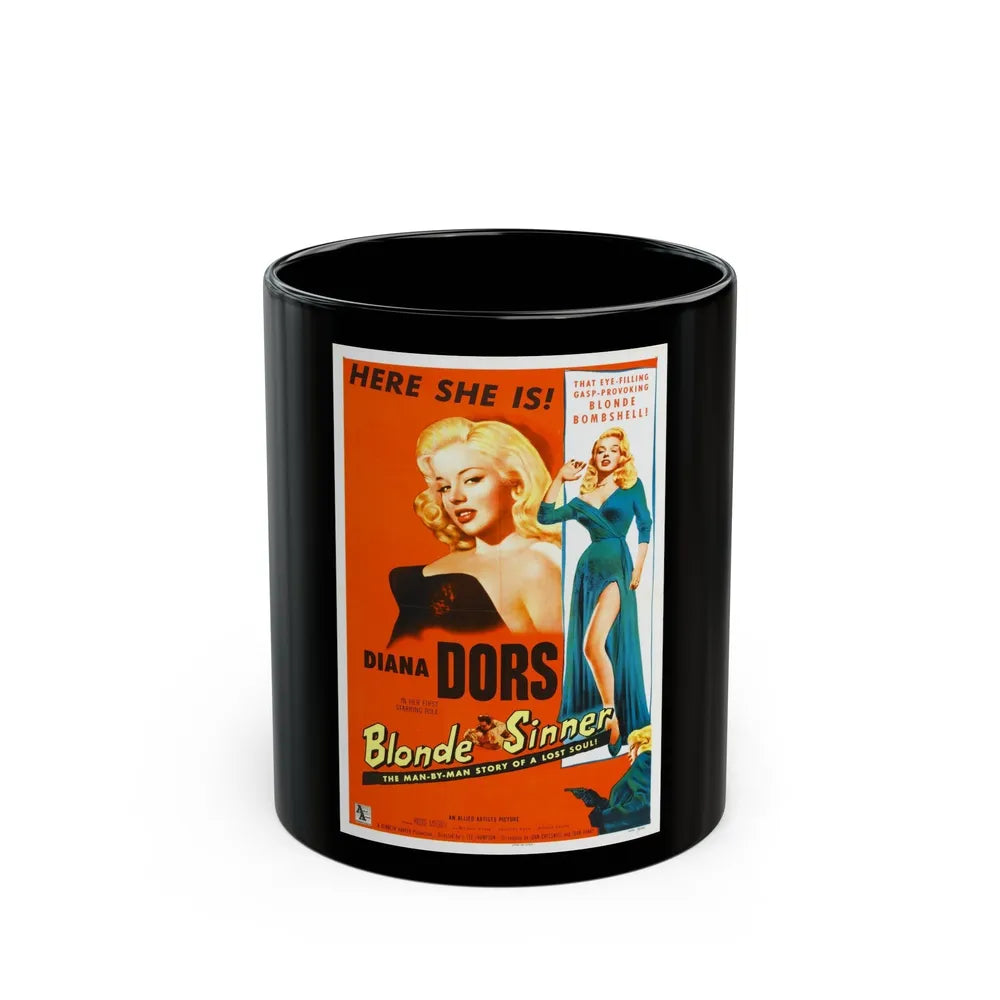 BLONDE SINNER 1956 Movie Poster - Black Coffee Mug-11oz-Go Mug Yourself