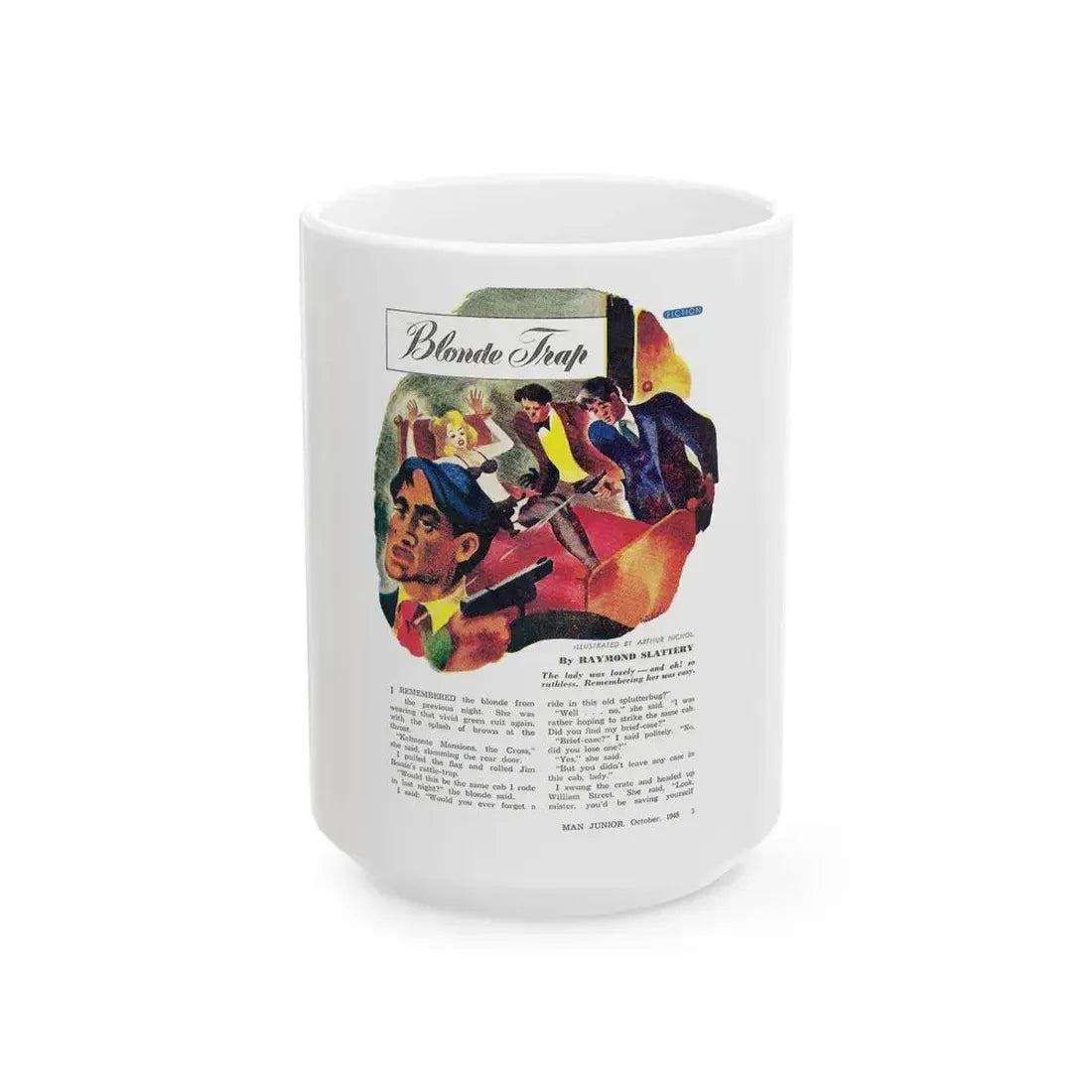 Blonde Trap, Man Junior, October 1948 - White Coffee Mug 15oz - Go Mug Yourself