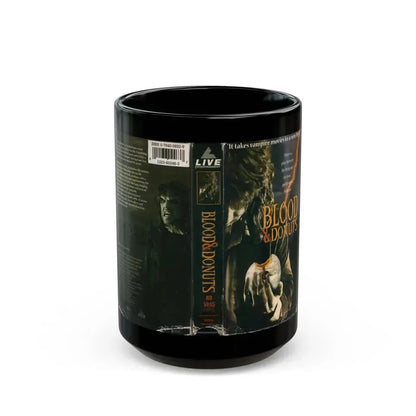 BLOOD AND DONUTS (VHS COVER) - Black Coffee Mug 15oz - Go Mug Yourself