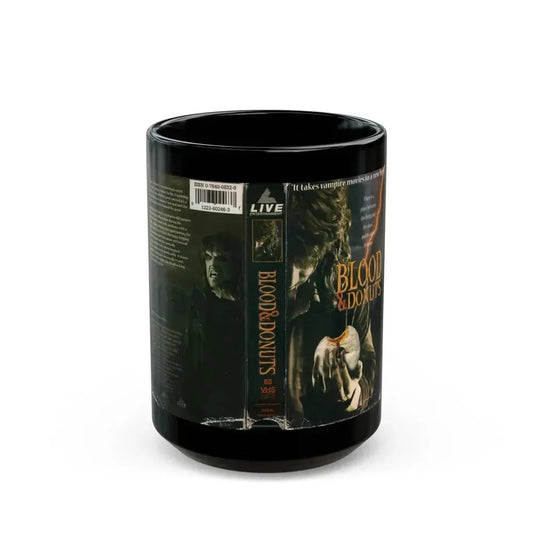 BLOOD AND DONUTS (VHS COVER) - Black Coffee Mug 15oz - Go Mug Yourself
