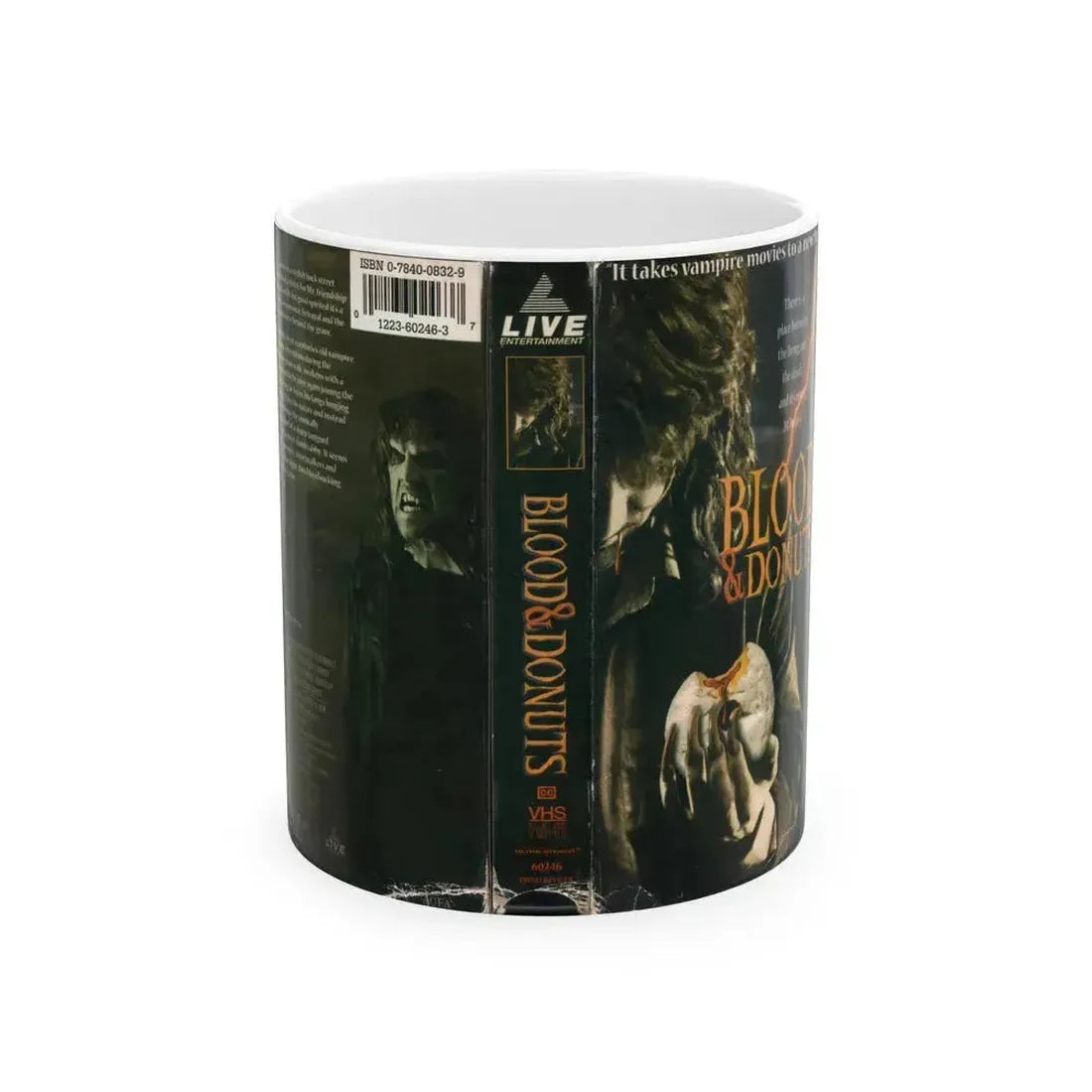 BLOOD AND DONUTS (VHS COVER) - White Coffee Mug 11oz - Go Mug Yourself