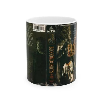 BLOOD AND DONUTS (VHS COVER) - White Coffee Mug 11oz - Go Mug Yourself