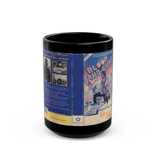 BLOOD AND GUNS (VHS COVER) - Black Coffee Mug-15oz-Go Mug Yourself