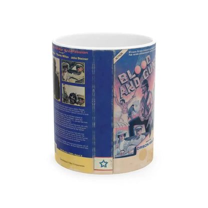BLOOD AND GUNS (VHS COVER) - White Coffee Mug 11oz - Go Mug Yourself