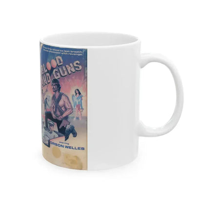 BLOOD AND GUNS (VHS COVER) - White Coffee Mug - Go Mug Yourself