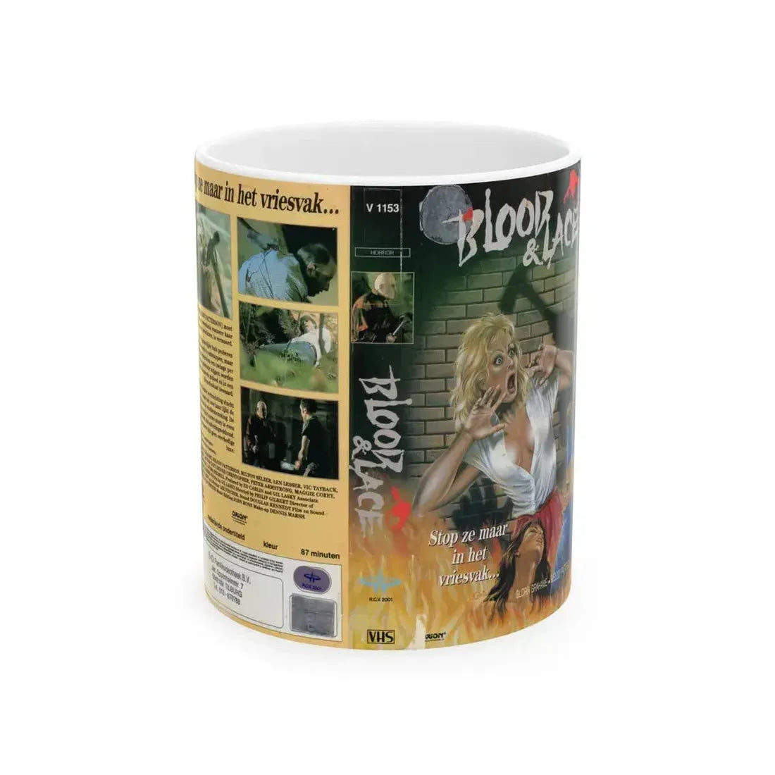 BLOOD AND LACE VERSION 2 (VHS COVER) - White Coffee Mug 11oz - Go Mug Yourself