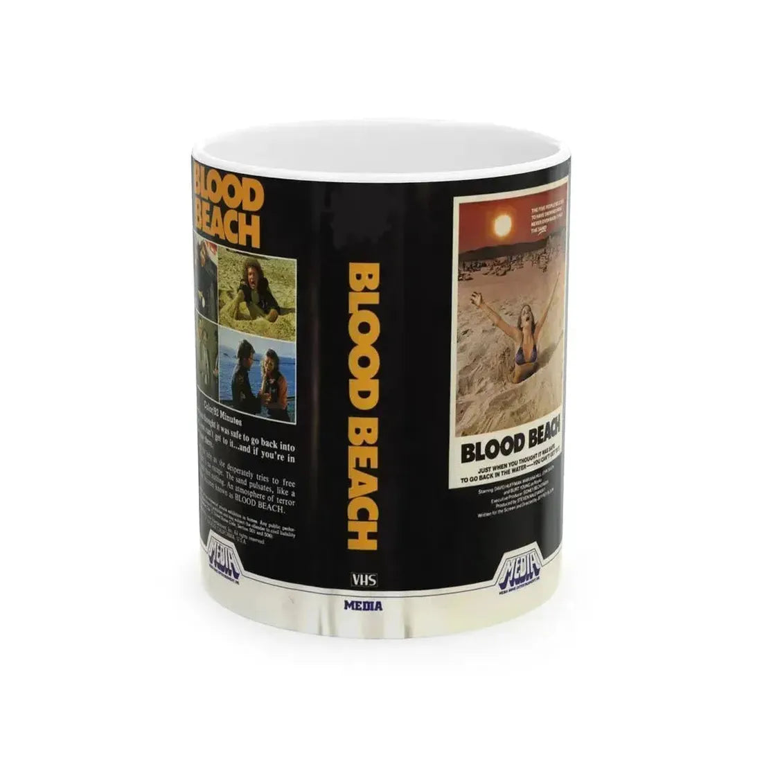 BLOOD BEACH (VHS COVER) - White Coffee Mug 11oz - Go Mug Yourself