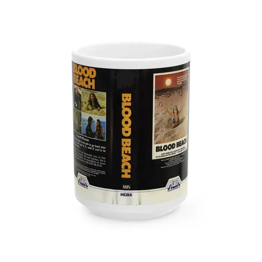 BLOOD BEACH (VHS COVER) - White Coffee Mug 15oz - Go Mug Yourself
