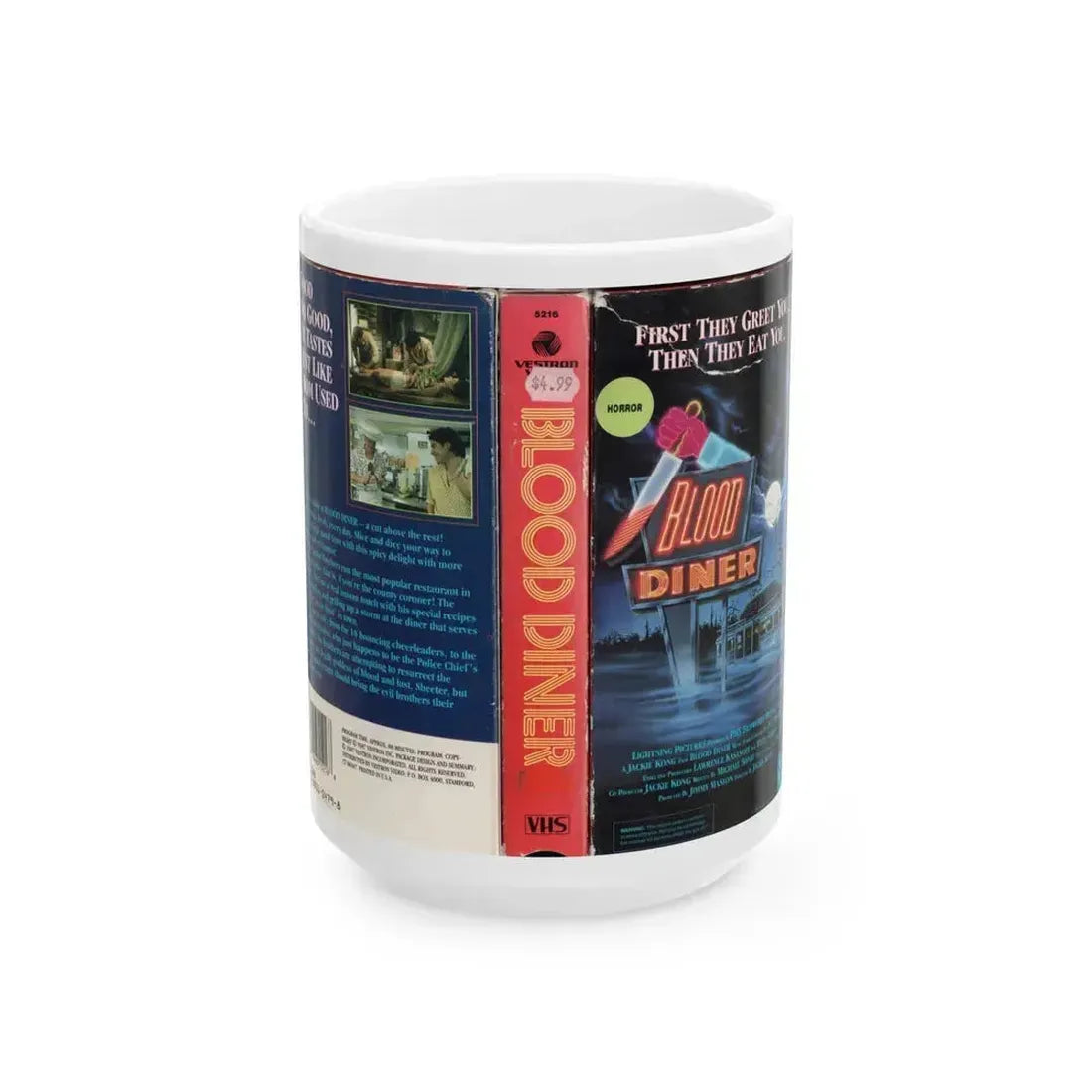 BLOOD DINER (VHS COVER) - White Coffee Mug 15oz - Go Mug Yourself