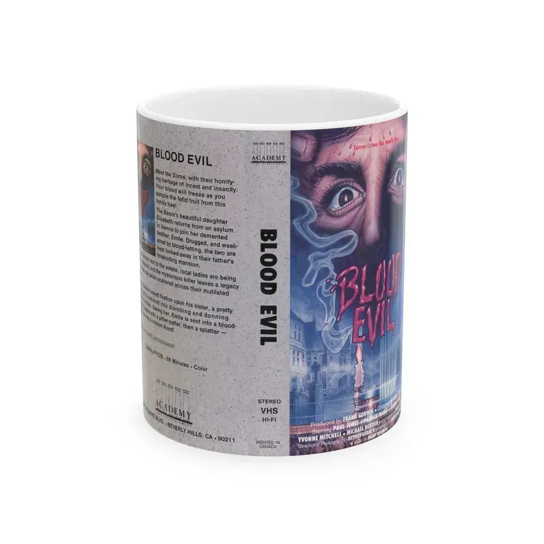 BLOOD EVIL (VHS COVER) - White Coffee Mug 11oz - Go Mug Yourself