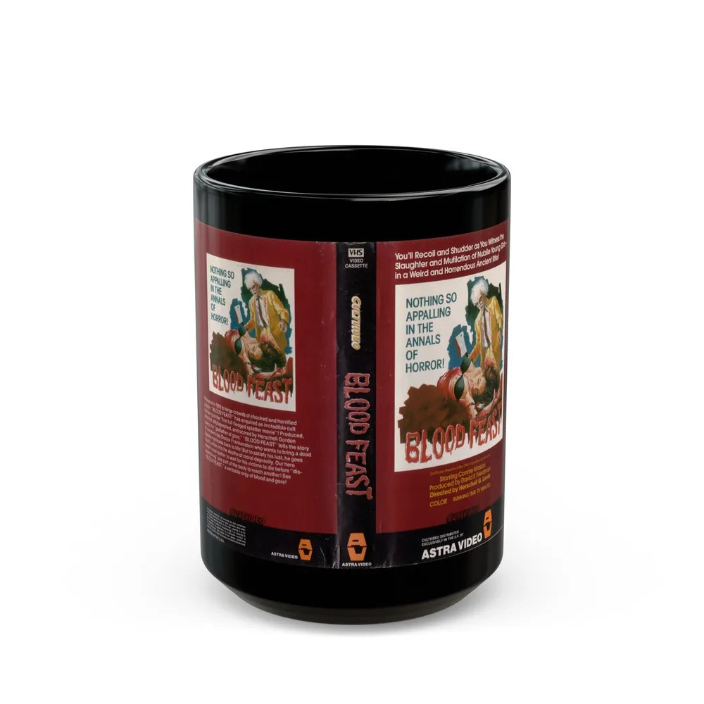 BLOOD FEAST ASTRA VIDEO (VHS COVER) - Black Coffee Mug-15oz-Go Mug Yourself