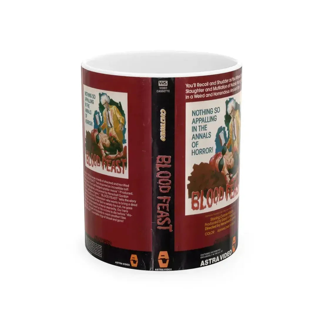 BLOOD FEAST ASTRA VIDEO (VHS COVER) - White Coffee Mug 11oz - Go Mug Yourself