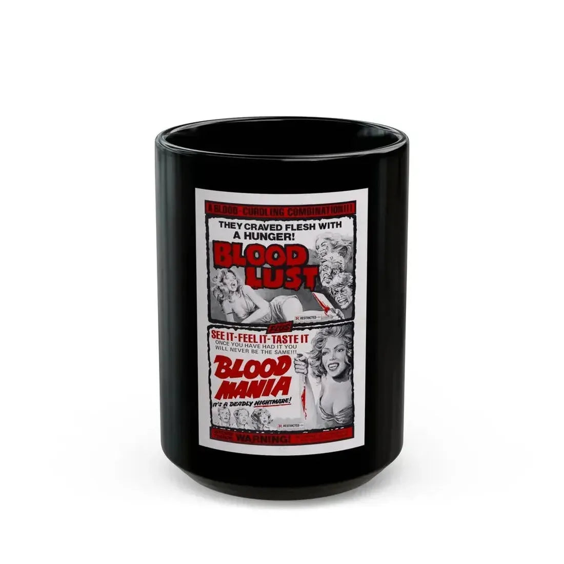 BLOOD LUST & BLOOD MANIA 1970 Movie Poster - Black Coffee Mug 15oz - Go Mug Yourself