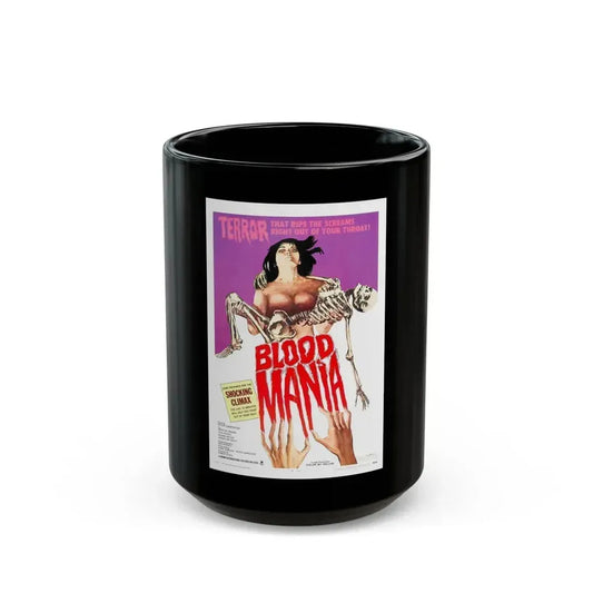BLOOD MANIA 1970 Movie Poster - Black Coffee Mug 15oz - Go Mug Yourself