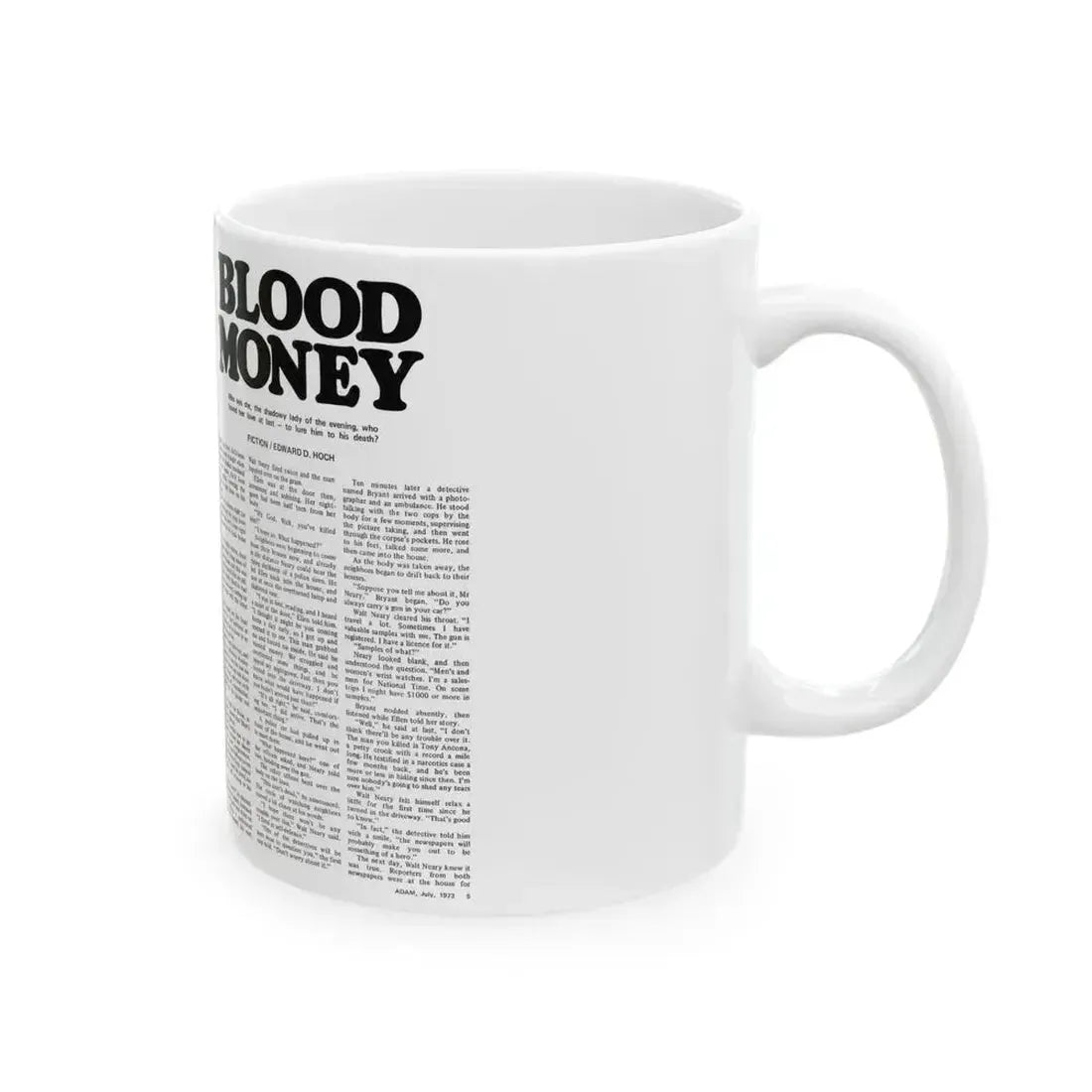 Blood Money, Adam magazine, July 1973 - White Coffee Mug - Go Mug Yourself