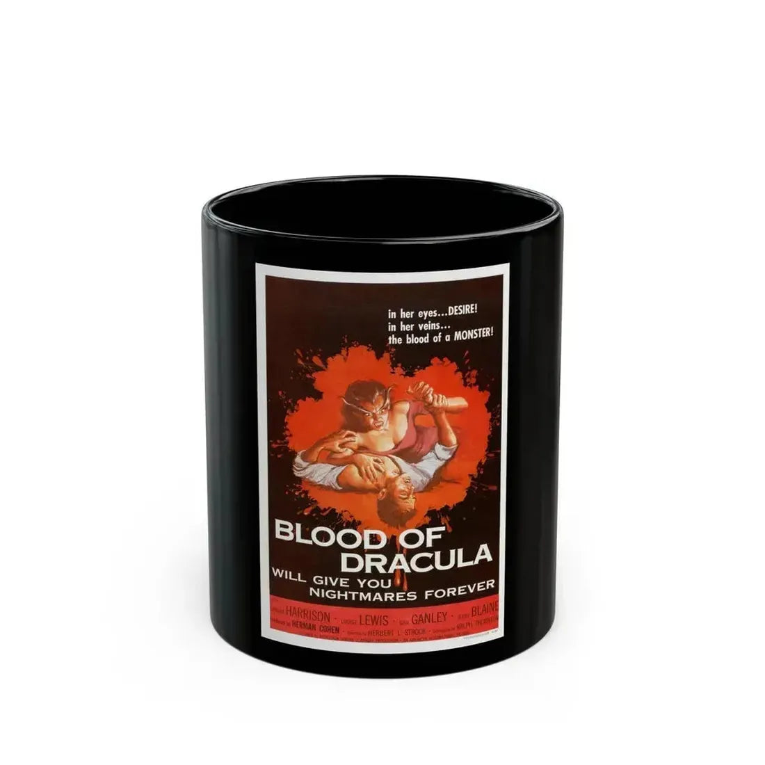 BLOOD OF DRACULA 1957 Movie Poster - Black Coffee Mug 11oz - Go Mug Yourself