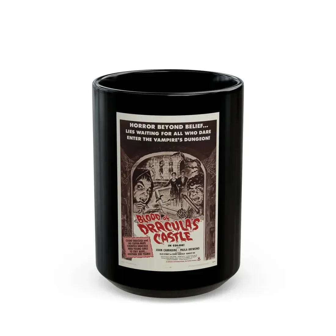 BLOOD OF DRACULA'S CASTLE 1969 Movie Poster - Black Coffee Mug 15oz - Go Mug Yourself
