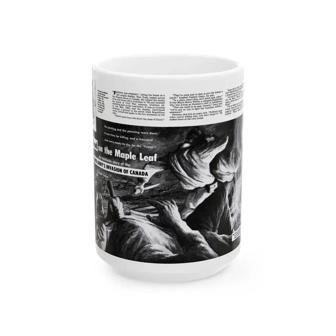 Blood on the Maple Leaf, Man's Adventure, December 1958 - White Coffee Mug 15oz - Go Mug Yourself