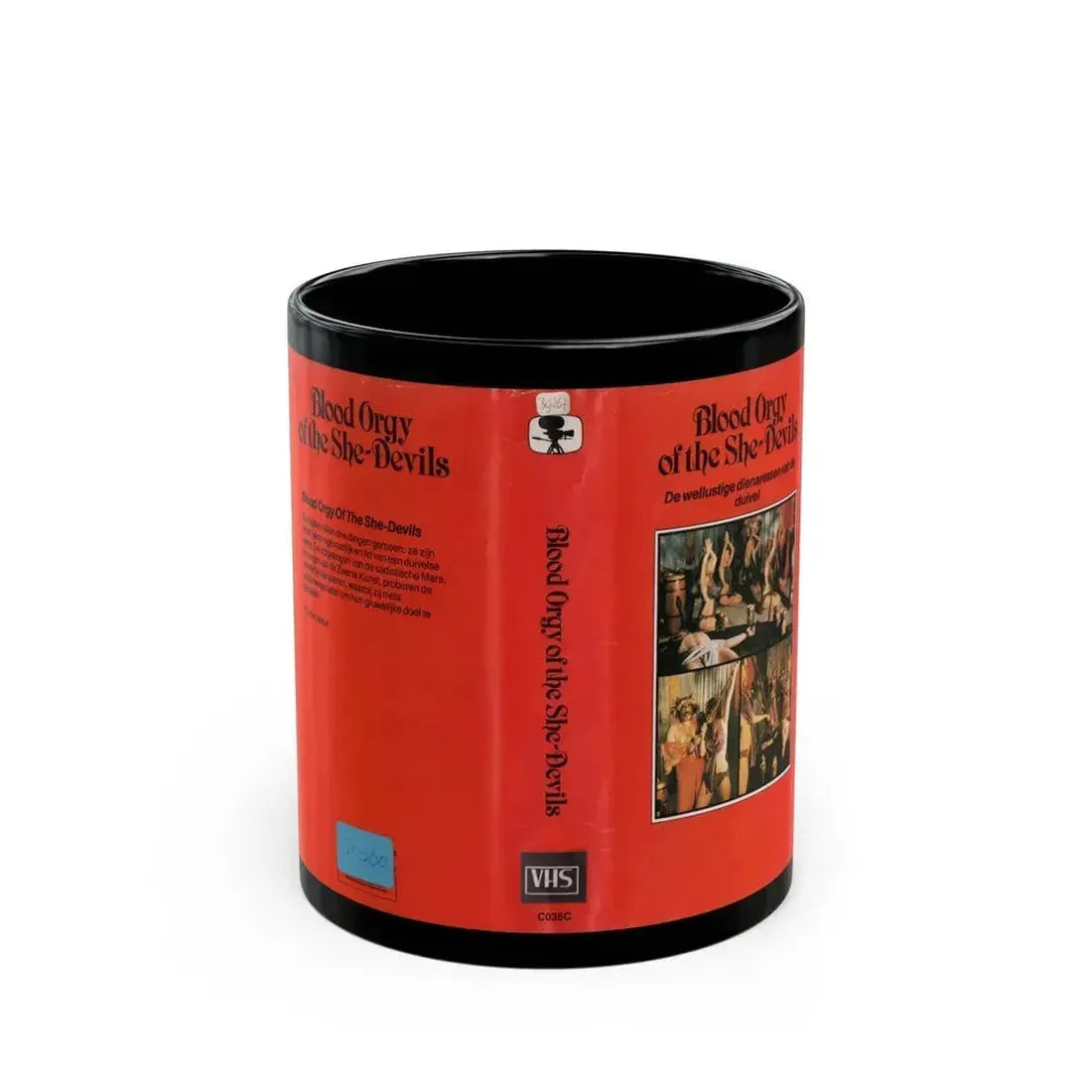 BLOOD ORGY OF THE SHE DEVILS (VHS COVER) - Black Coffee Mug 11oz - Go Mug Yourself