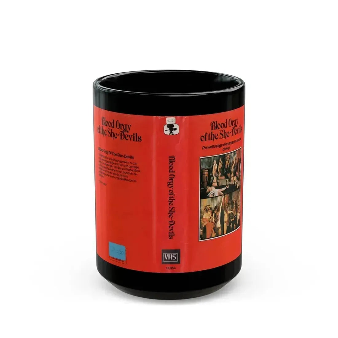 BLOOD ORGY OF THE SHE DEVILS (VHS COVER) - Black Coffee Mug 15oz - Go Mug Yourself