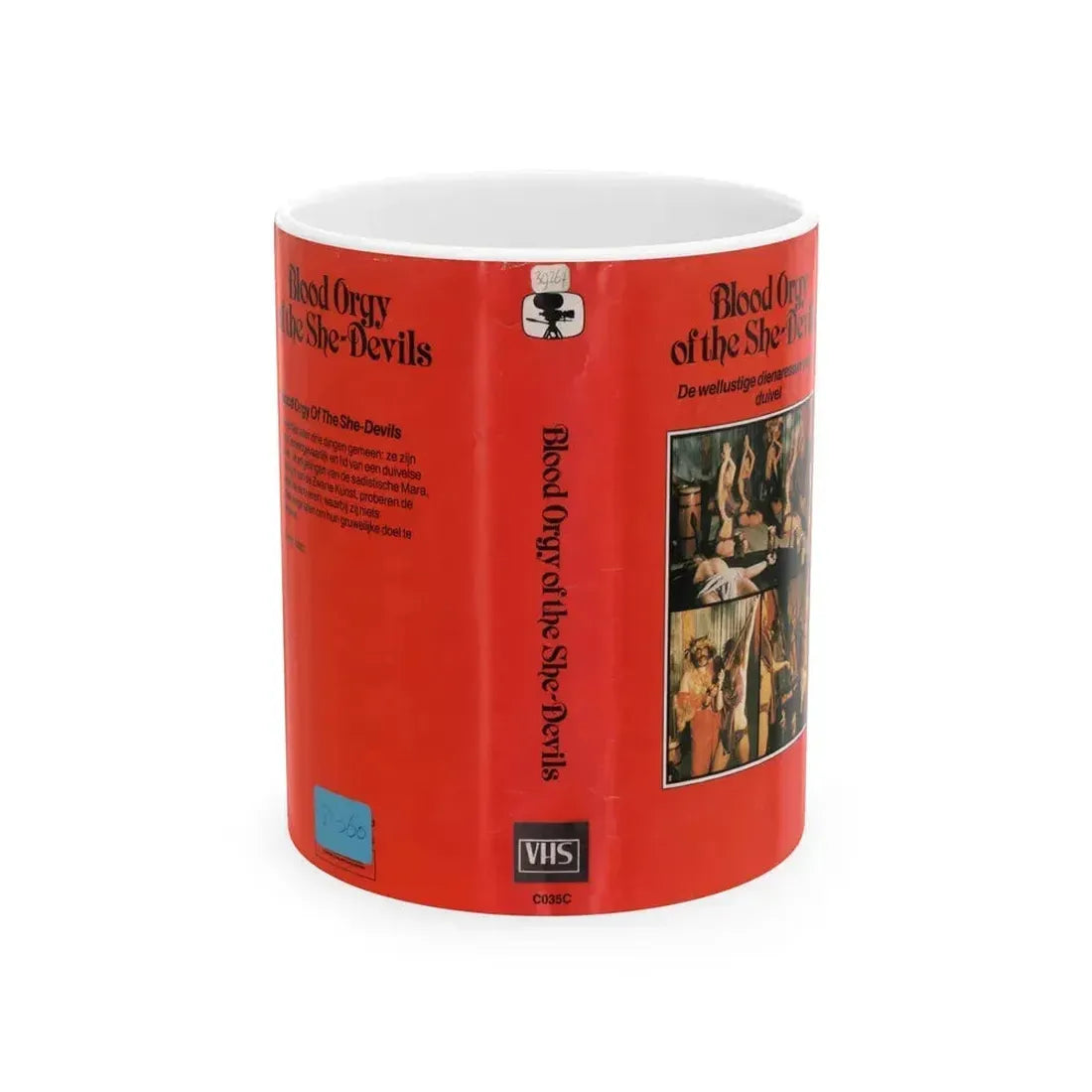 BLOOD ORGY OF THE SHE DEVILS (VHS COVER) - White Coffee Mug 11oz - Go Mug Yourself