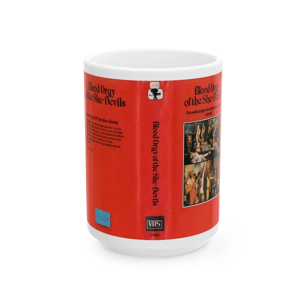 BLOOD ORGY OF THE SHE DEVILS (VHS COVER) - White Coffee Mug-15oz-Go Mug Yourself