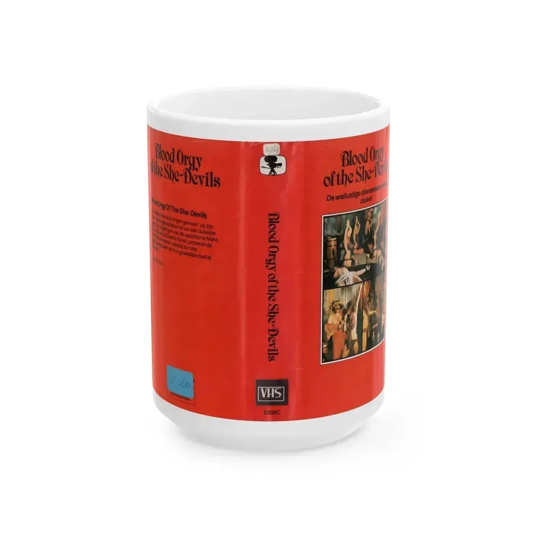 BLOOD ORGY OF THE SHE DEVILS (VHS COVER) - White Coffee Mug 15oz - Go Mug Yourself