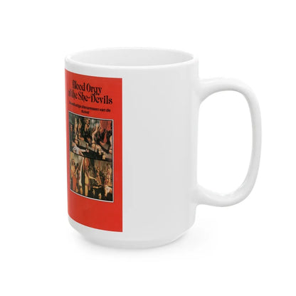 BLOOD ORGY OF THE SHE DEVILS (VHS COVER) - White Coffee Mug-Go Mug Yourself