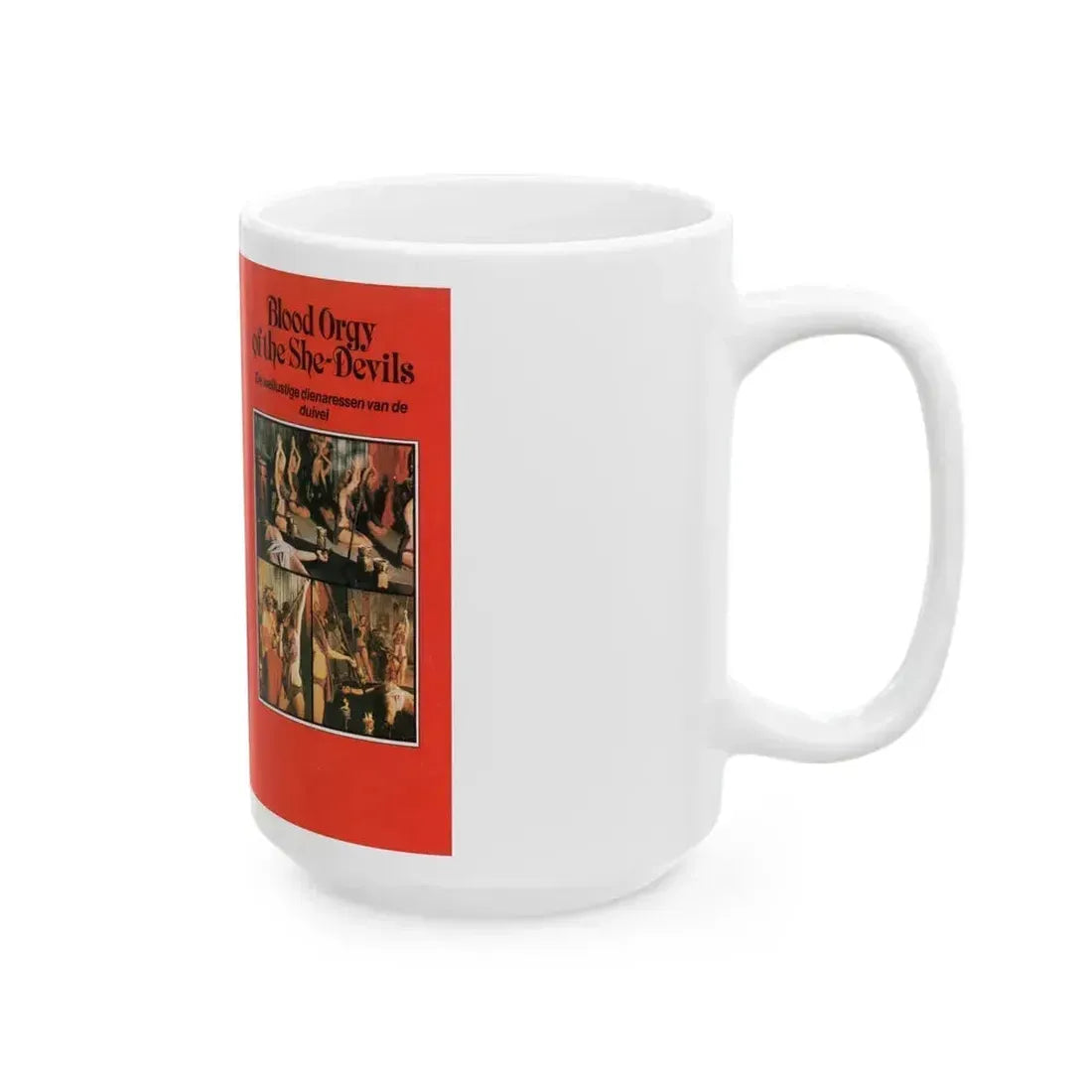 BLOOD ORGY OF THE SHE DEVILS (VHS COVER) - White Coffee Mug - Go Mug Yourself