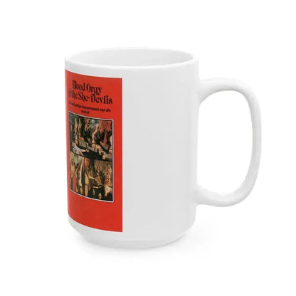 BLOOD ORGY OF THE SHE DEVILS (VHS COVER) - White Coffee Mug - Go Mug Yourself