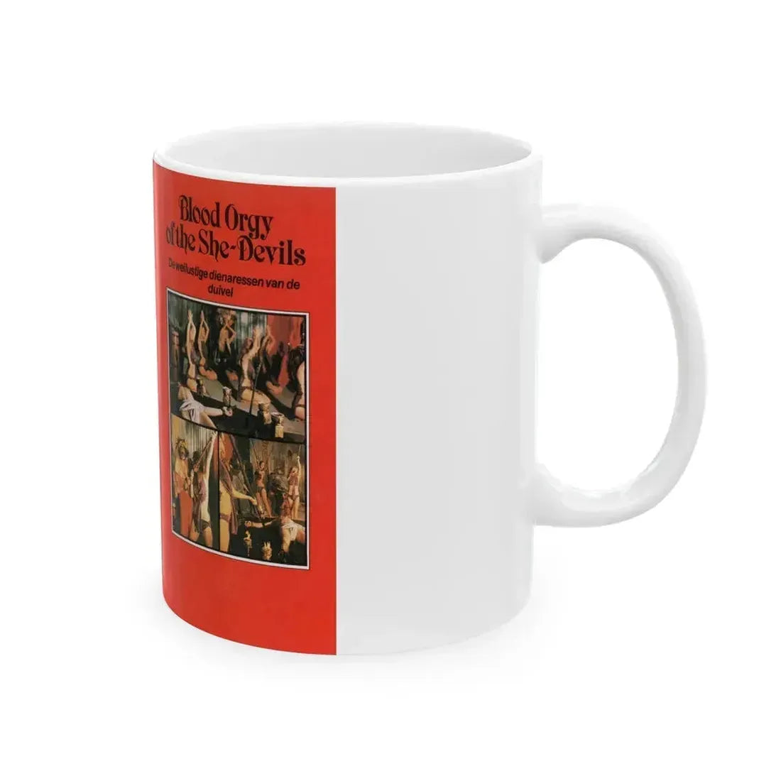 BLOOD ORGY OF THE SHE DEVILS (VHS COVER) - White Coffee Mug - Go Mug Yourself