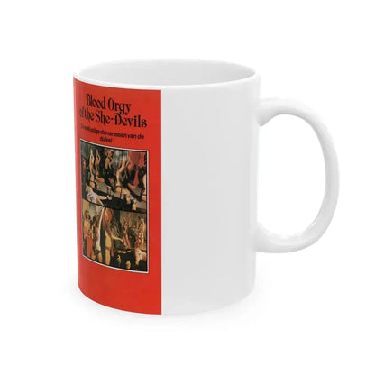 BLOOD ORGY OF THE SHE DEVILS (VHS COVER) - White Coffee Mug - Go Mug Yourself