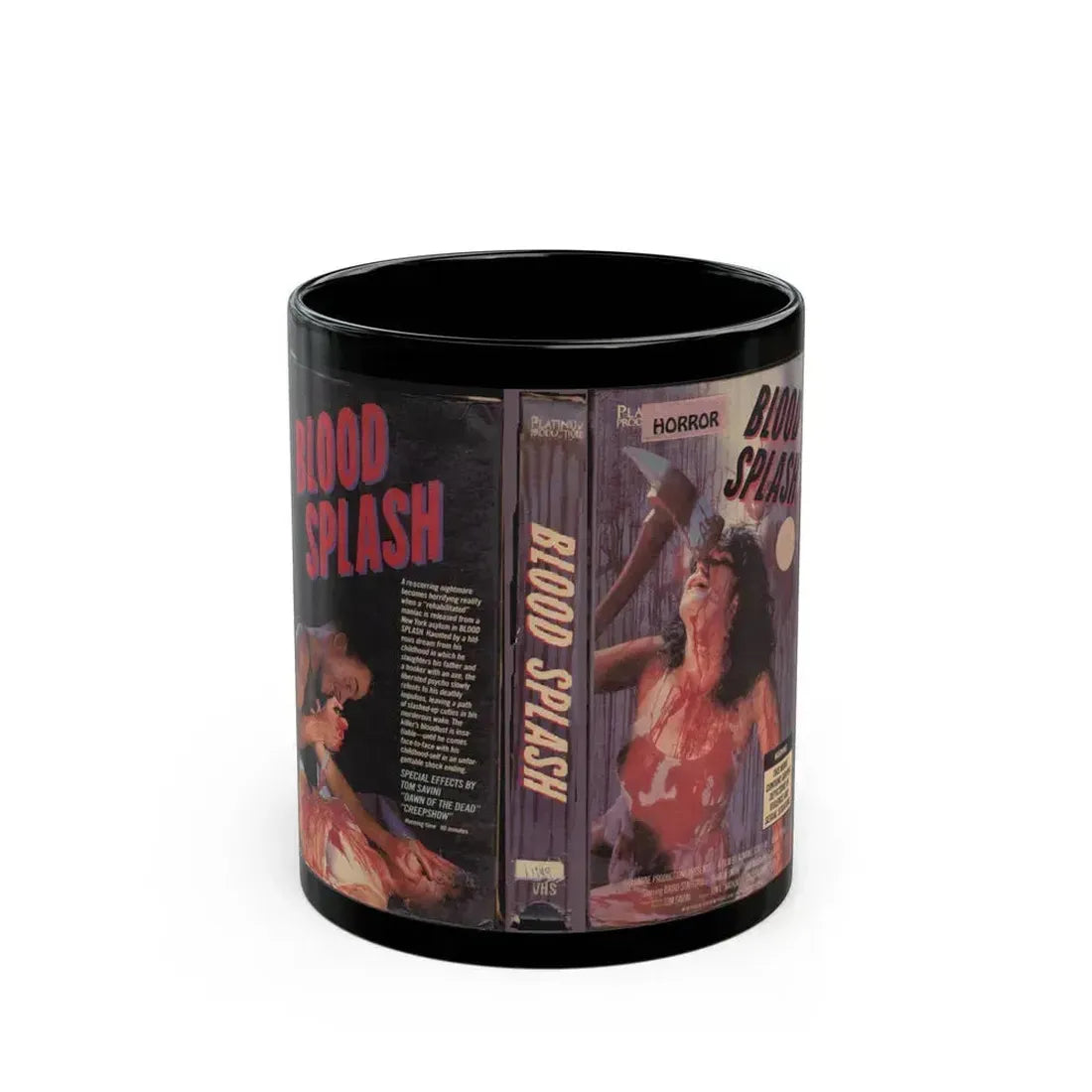 BLOOD SPLASH (VHS COVER) - Black Coffee Mug 11oz - Go Mug Yourself