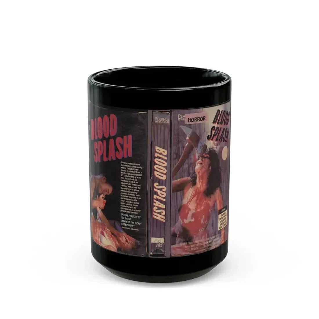 BLOOD SPLASH (VHS COVER) - Black Coffee Mug 15oz - Go Mug Yourself