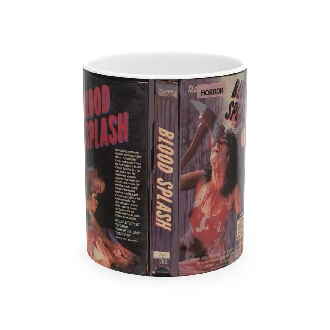 BLOOD SPLASH (VHS COVER) - White Coffee Mug 11oz - Go Mug Yourself