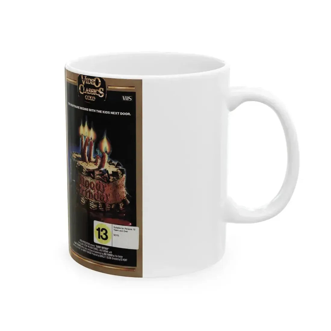 BLOODY BIRTHDAY VIDEO CLASSICS GOLD (VHS COVER) - White Coffee Mug - Go Mug Yourself