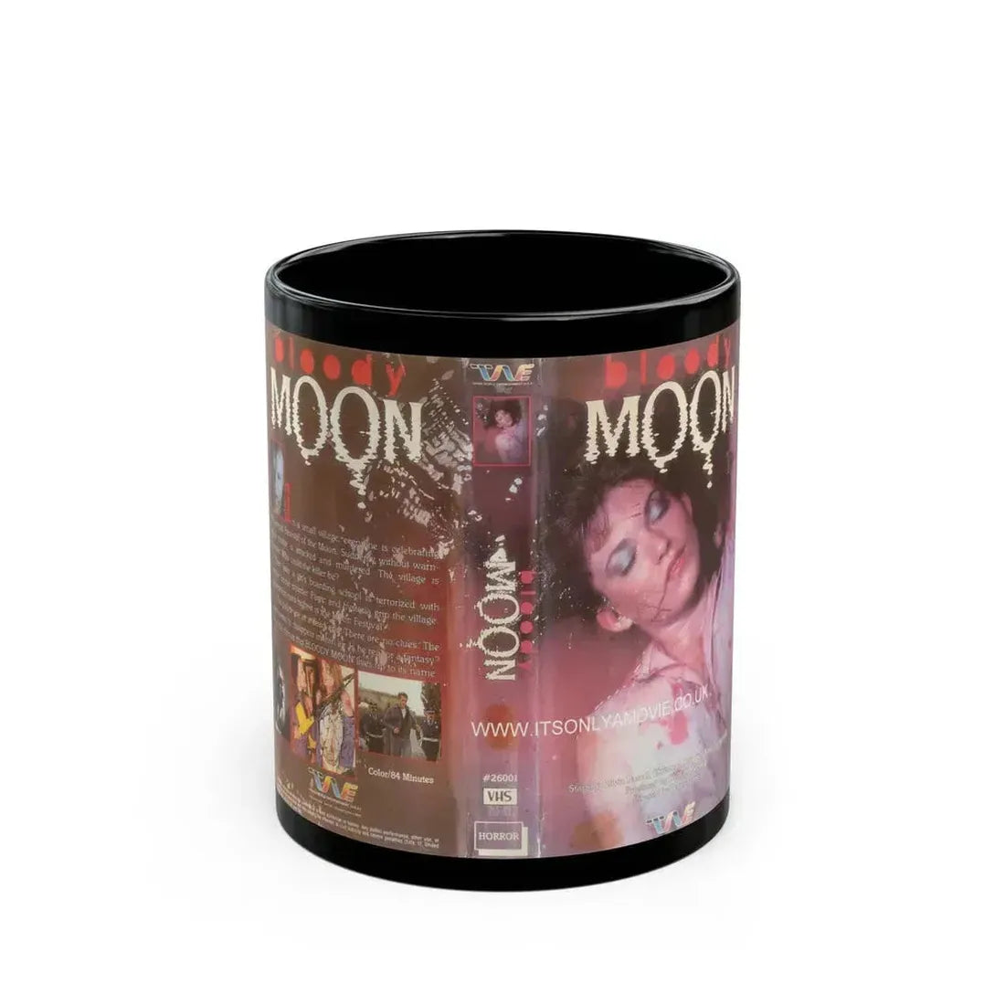 BLOODY MOON TRANS WORLD ENTERTAINMENT (VHS COVER) - Black Coffee Mug 11oz - Go Mug Yourself
