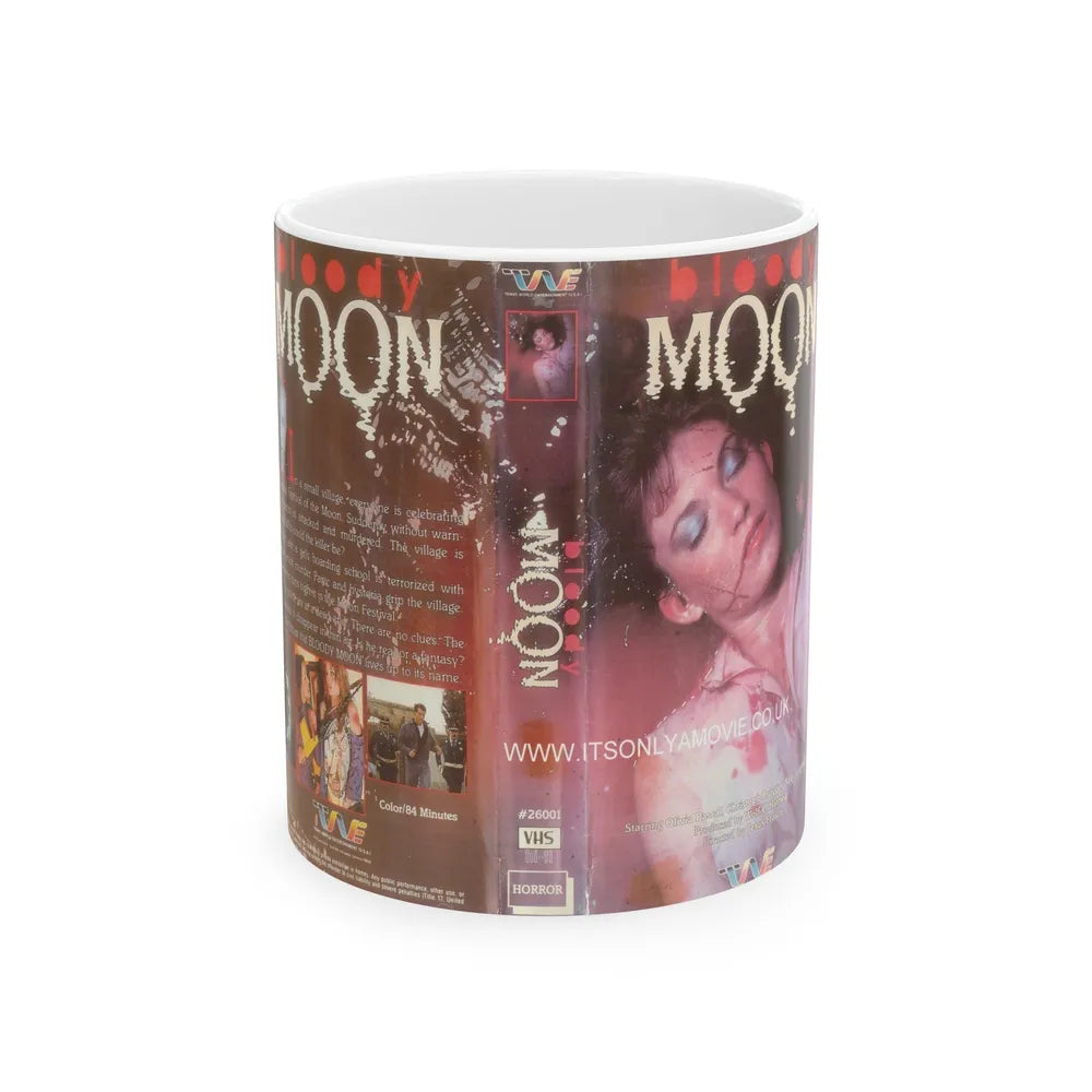 BLOODY MOON TRANS WORLD ENTERTAINMENT (VHS COVER) - White Coffee Mug-11oz-Go Mug Yourself