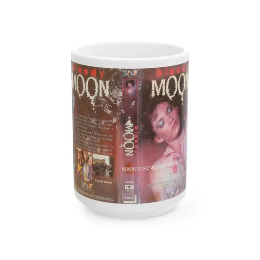 BLOODY MOON TRANS WORLD ENTERTAINMENT (VHS COVER) - White Coffee Mug 15oz - Go Mug Yourself