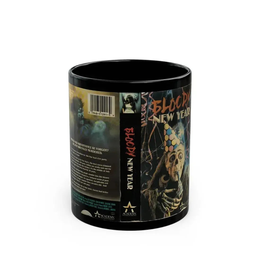 BLOODY NEW YEAR (VHS COVER) - Black Coffee Mug 11oz - Go Mug Yourself