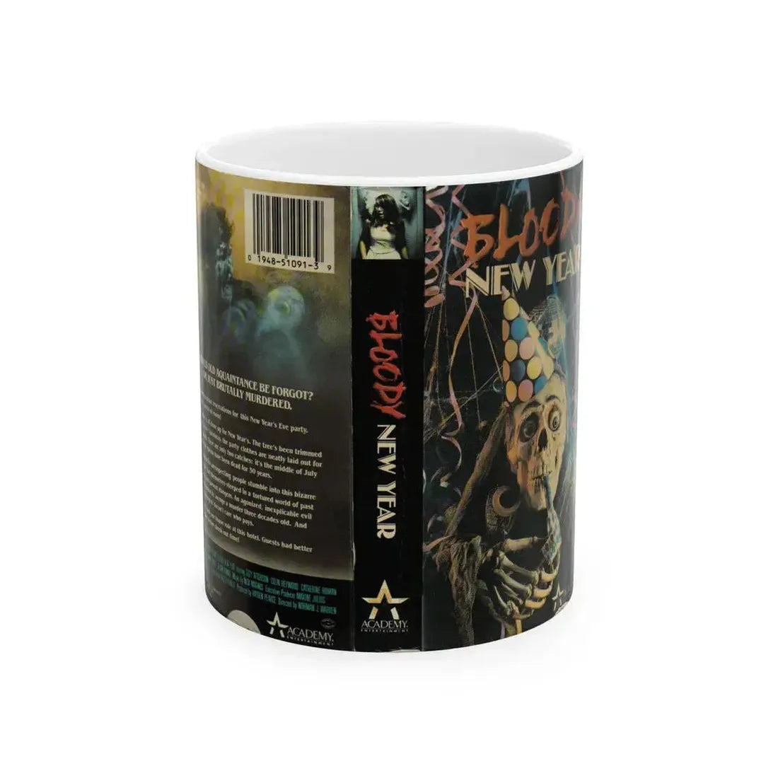 BLOODY NEW YEAR (VHS COVER) - White Coffee Mug 11oz - Go Mug Yourself