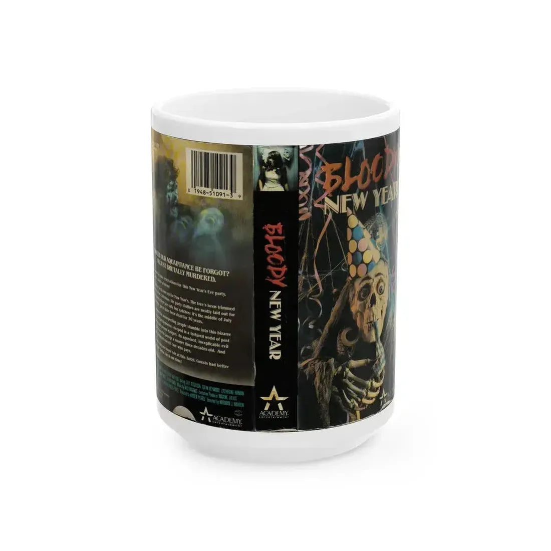 BLOODY NEW YEAR (VHS COVER) - White Coffee Mug 15oz - Go Mug Yourself