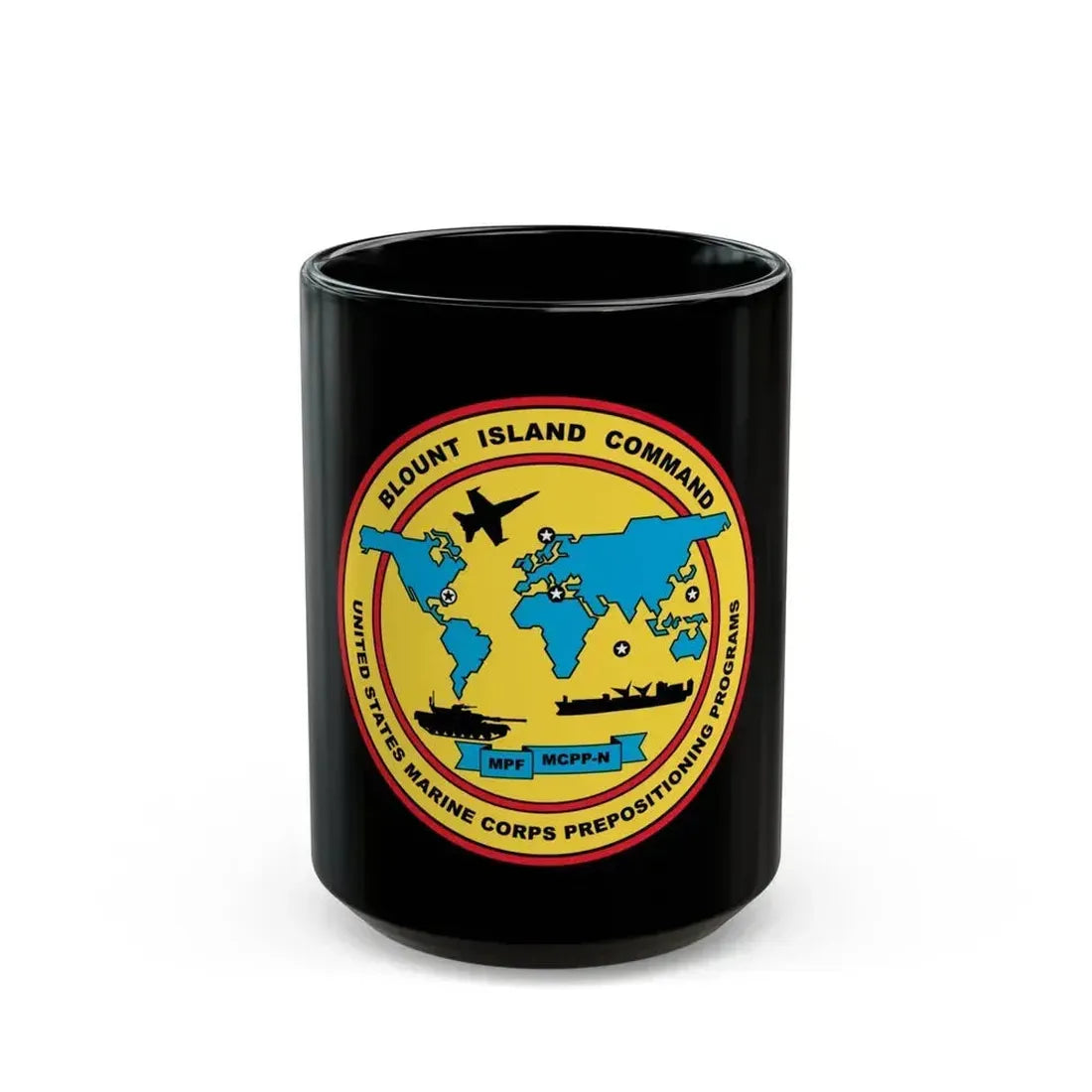 Blowout Island Command United States Marine Corps Prepositioning Programs (USMC) Black Coffee Mug 15oz - Go Mug Yourself