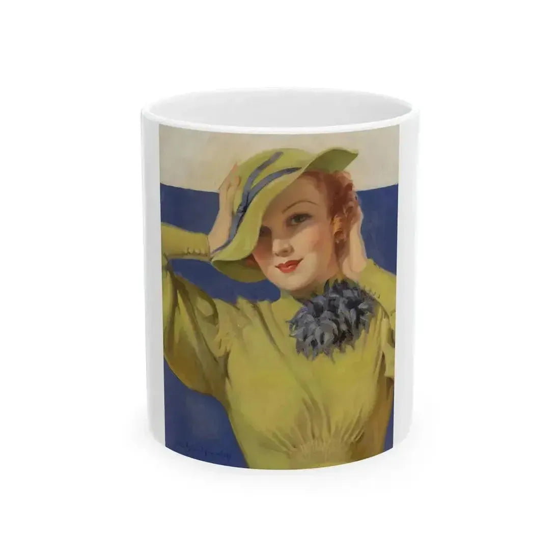 Blue-eyed Beauty, American magazine cover, April 1934 - White Coffee Mug 11oz - Go Mug Yourself