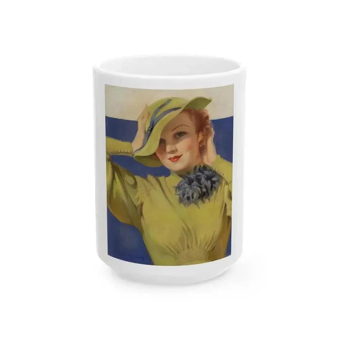 Blue-eyed Beauty, American magazine cover, April 1934 - White Coffee Mug 15oz - Go Mug Yourself
