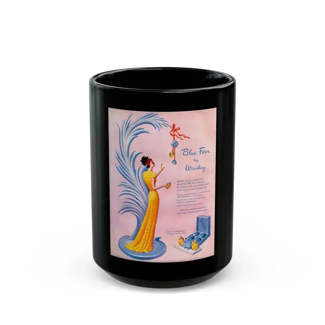 Blue Fern by Wrisley, 1948 - Black Coffee Mug 15oz - Go Mug Yourself