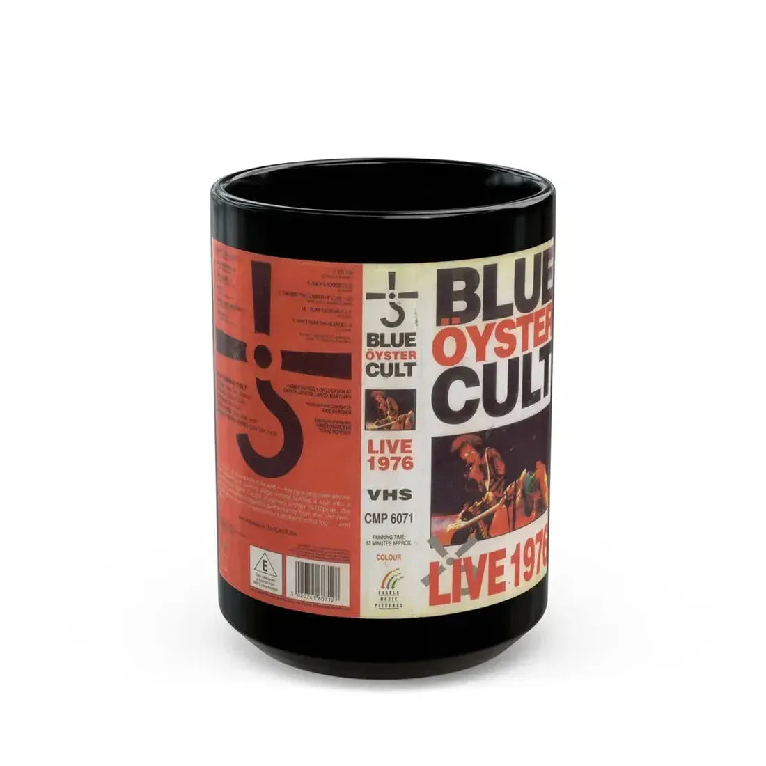 BLUE OYSTER CULT LIVE 1976 (VHS COVER) - Black Coffee Mug 15oz - Go Mug Yourself