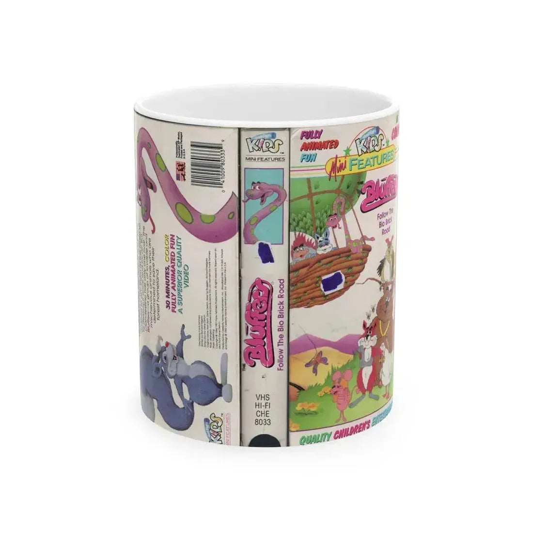 BLUFFERS FOLLOW THE BIO BRICK ROAD (VHS COVER) - White Coffee Mug 11oz - Go Mug Yourself