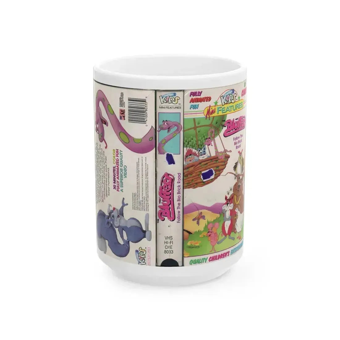 BLUFFERS FOLLOW THE BIO BRICK ROAD (VHS COVER) - White Coffee Mug 15oz - Go Mug Yourself