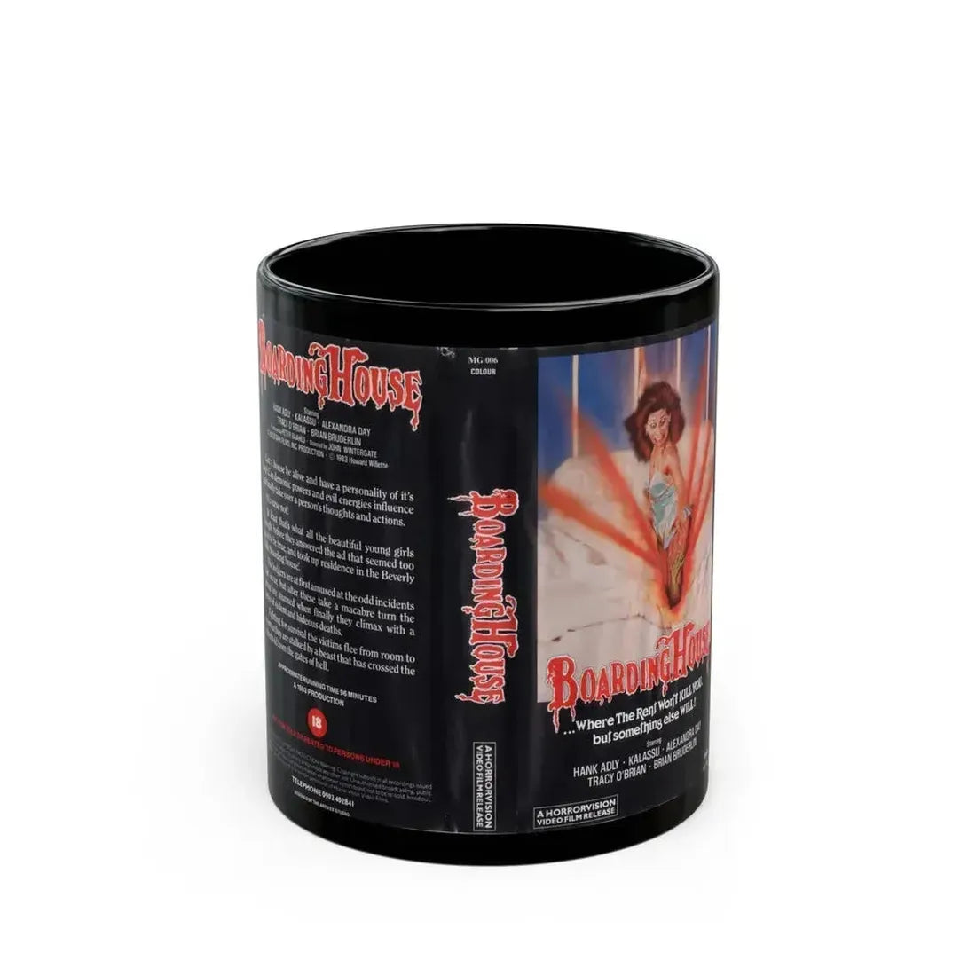 BOARDING HOUSE A HORRORVISION VIDEO FILM RELEASE (VHS COVER) - Black Coffee Mug 11oz - Go Mug Yourself